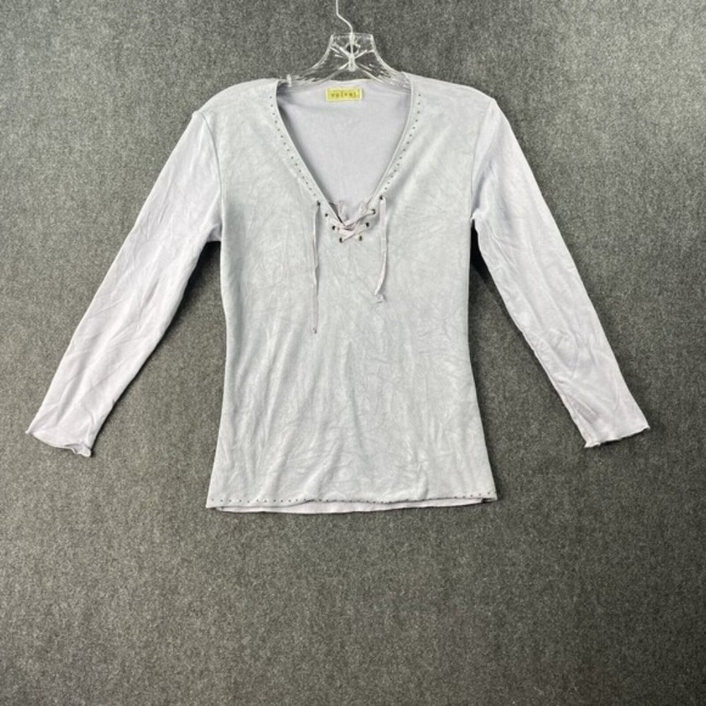 Velvet by Graham & Spencer Size Medium Lace Up Top Purple Lavender ¾ Sleeve